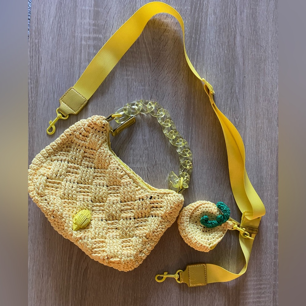 Kurt Geiger Lemon Yellow Metallic Purse with Crossbody Strap and Coin Purse